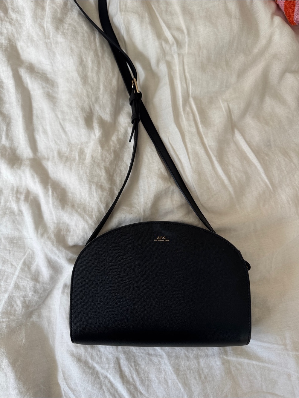 A.P.C. Black Half Moon Crossbody with Gold Logo